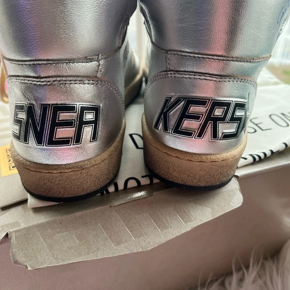 Golden Goose Sky-Star silver metallic leather + black Star High Top Sneakers 37 - Picture 7 of 10